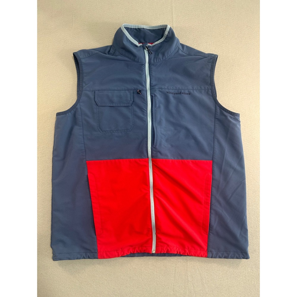 Vineyard Vines Performance Vest Mens Large Blue Red Harbor Full Zip Stretch